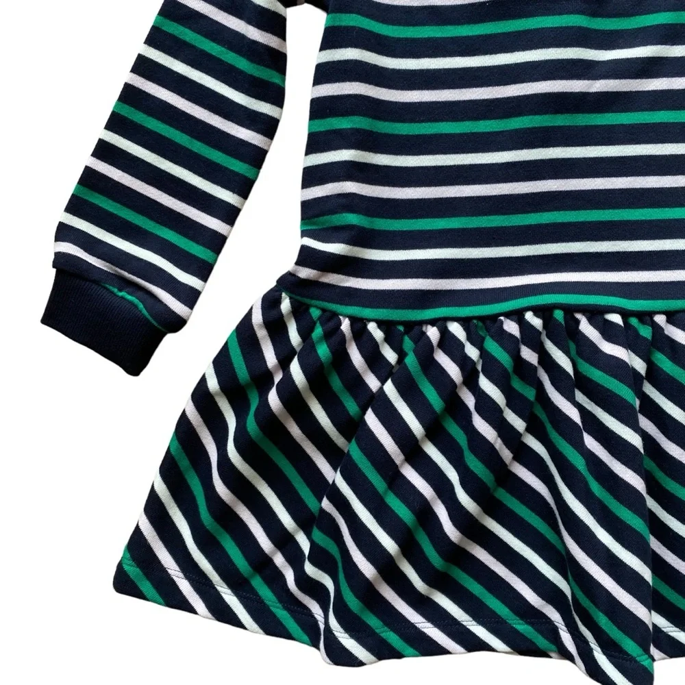 Janie and Jack Dress Long Sleeve Sweatshirt Blue Green White Pink Stripe Size 3